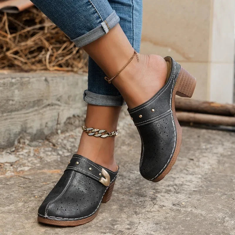 Sneakerpalace| Chunky platform slip-on sandaler med lukket tå til kvinder