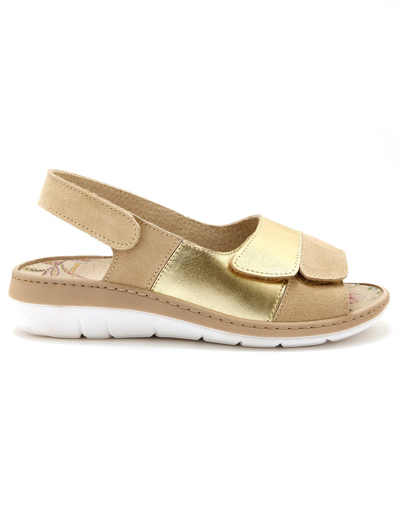 Sneakerpalace sandaler i ægte læder med velcrolukning og gulddetaljer