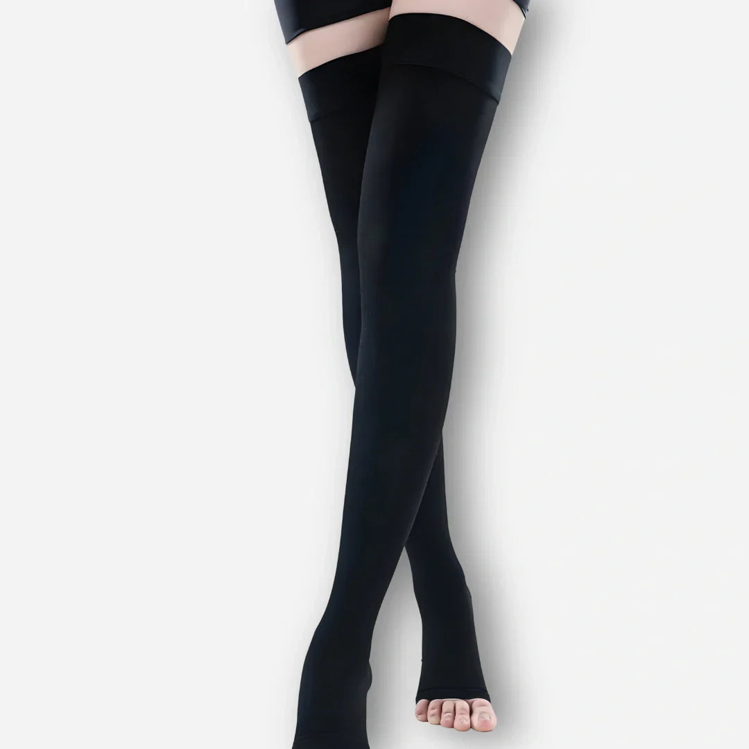 Sneakerpalace| Medicinske lårhøje kompressionsstrømper med åben tå (34–46 mmHg)